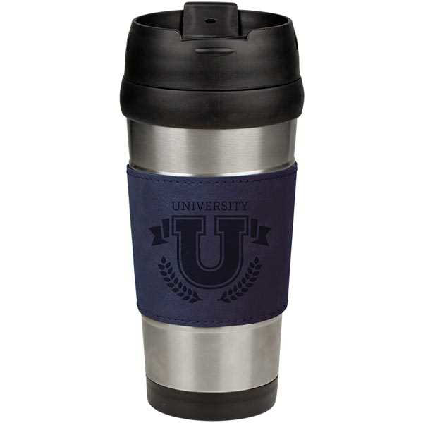 Picture of 16 oz. Blue Laserable Leatherette Stainless Steel Travel Mug