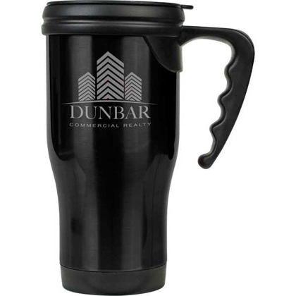 Picture of 14 oz. Black Laserable Stainless Steel Travel Mug with Handle