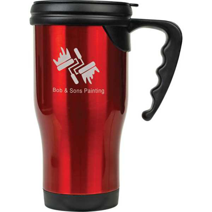 Picture of 14 oz. Red Laserable Stainless Steel Travel Mug with Handle
