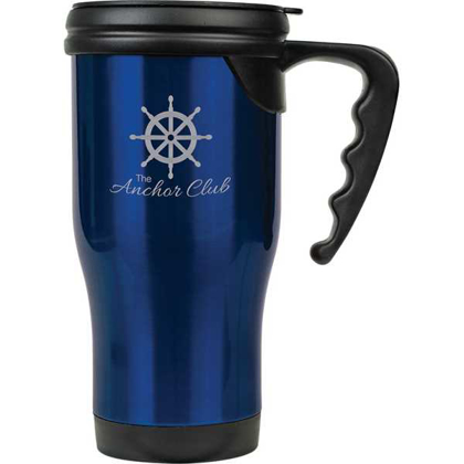 Picture of 14 oz. Blue Laserable Stainless Steel Travel Mug with Handle