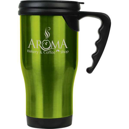 Picture of 14 oz. Green Laserable Stainless Steel Travel Mug with Handle