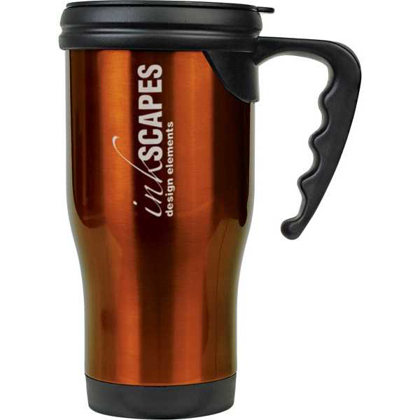 Picture of 14 oz. Orange Laserable Stainless Steel Travel Mug with Handle