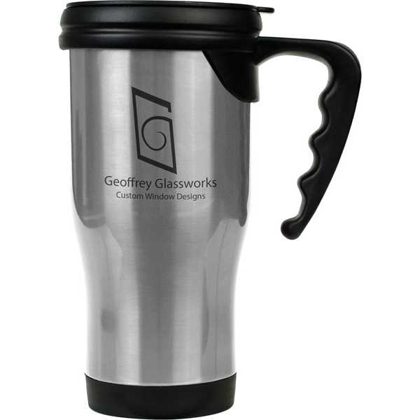 Picture of 14 oz. Silver Laserable Stainless Steel Travel Mug with Handle
