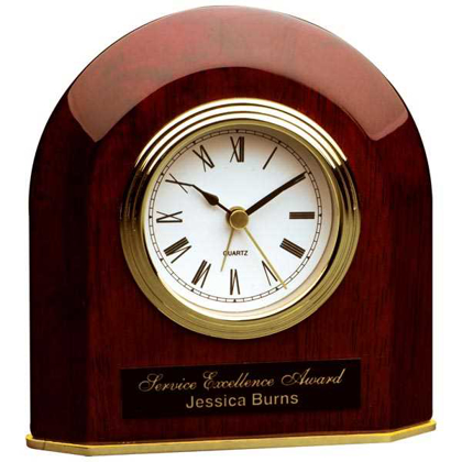 Picture of 5 1/4" x 5 1/2" Rosewood Piano Finish Beveled Arch Desk Clock