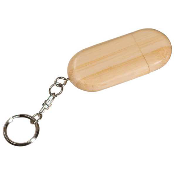 Picture of 1 1/8" x 2 3/8" 8GB Bamboo USB Flash Drive with Rounded Corners and Keychain