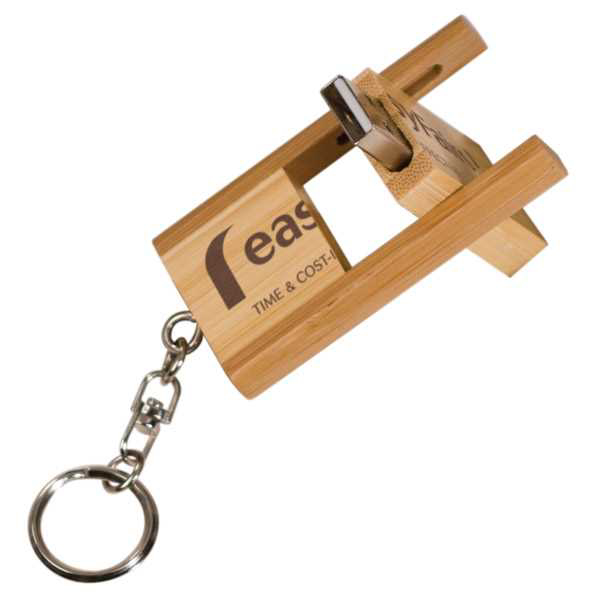Picture of 1 3/8" x 2 3/8" 8GB 2-Tone Bamboo Flip Style USB Flash Drive with Keychain