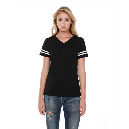 Picture of Ladies' 4.3 oz., CVC Striped Varsity T-Shirt